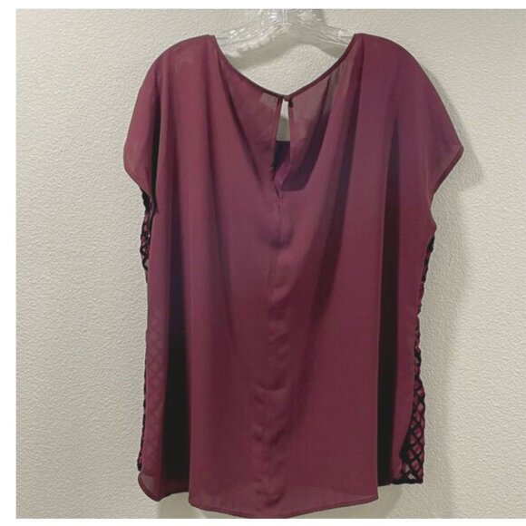 LANE BRYANT Burnout Velvet Sheer Short Raglan Sleeve Top Burgundy Women 18/20 - Picture 2 of 8